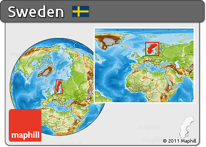 Physical Location Map of Sweden, within the entire continent