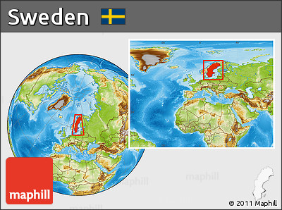 Physical Location Map of Sweden, within the entire continent