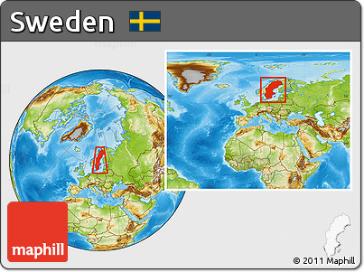 Physical Location Map of Sweden, within the entire continent