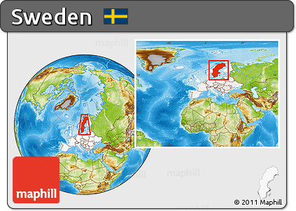 Physical Location Map of Sweden, highlighted continent, within the entire continent