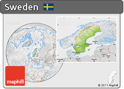 Physical Location Map of Sweden, lighten, desaturated