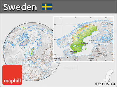 Physical Location Map of Sweden, lighten, desaturated