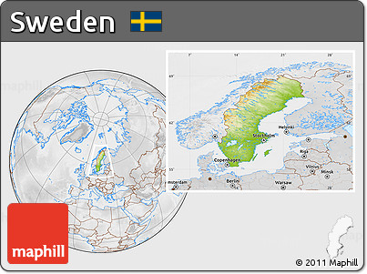 Physical Location Map of Sweden, lighten, desaturated