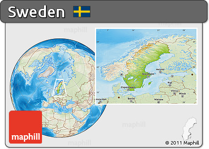 Physical Location Map of Sweden, lighten, land only