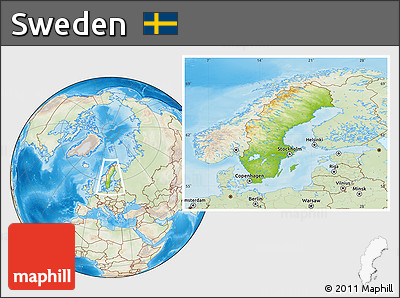 Physical Location Map of Sweden, lighten, land only