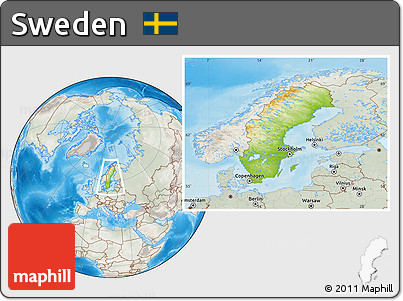 Physical Location Map of Sweden, lighten, semi-desaturated, land only