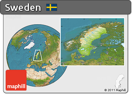 Physical Location Map of Sweden, satellite outside