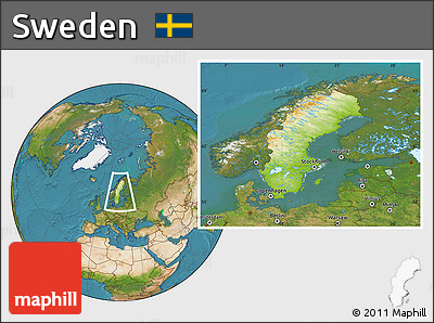 Physical Location Map of Sweden, satellite outside