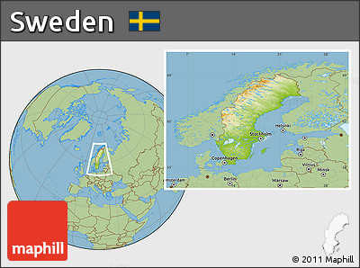 Physical Location Map of Sweden, savanna style outside