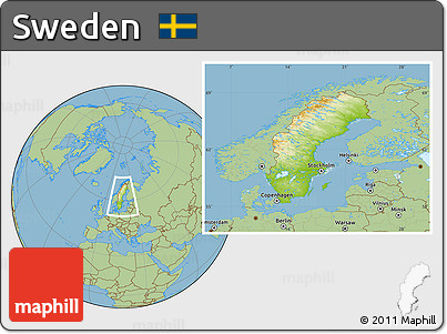 Physical Location Map of Sweden, savanna style outside