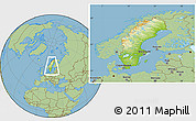 Physical Location Map of Sweden, savanna style outside