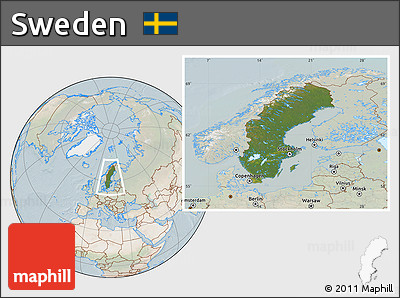 Satellite Location Map of Sweden, lighten