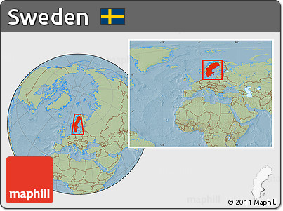 Savanna Style Location Map of Sweden, within the entire continent, hill shading