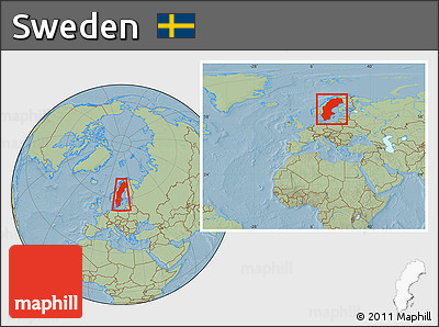 Savanna Style Location Map of Sweden, within the entire continent, hill shading