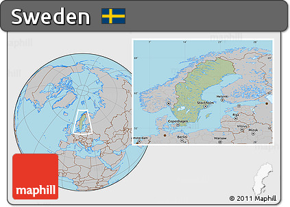 Savanna Style Location Map of Sweden, gray outside, hill shading inside