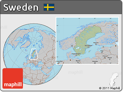 Savanna Style Location Map of Sweden, gray outside, hill shading inside