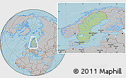 Savanna Style Location Map of Sweden, gray outside, hill shading outside