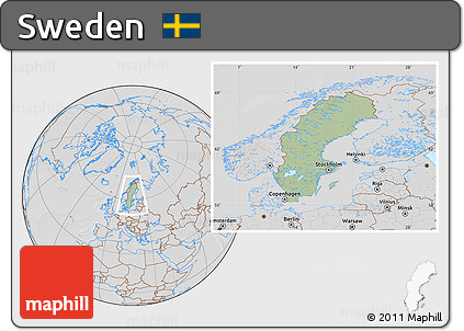 Savanna Style Location Map of Sweden, lighten, desaturated, hill shading