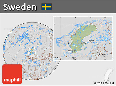 Savanna Style Location Map of Sweden, lighten, desaturated, hill shading