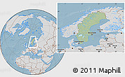 Savanna Style Location Map of Sweden, lighten, desaturated, land only, hill shading