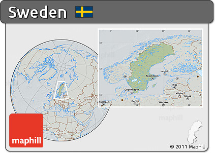 Savanna Style Location Map of Sweden, lighten, semi-desaturated, hill shading
