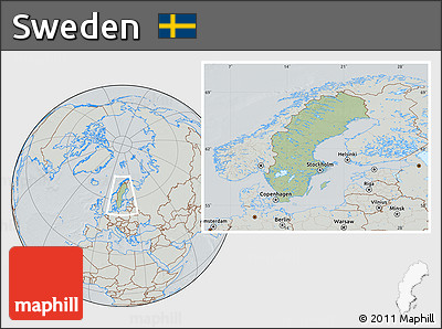 Savanna Style Location Map of Sweden, lighten, semi-desaturated, hill shading