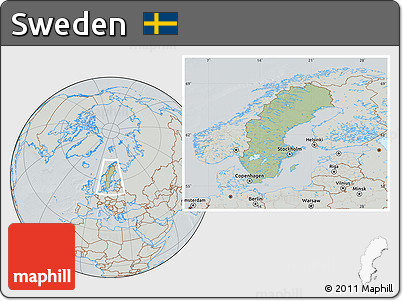 Savanna Style Location Map of Sweden, lighten, semi-desaturated, hill shading
