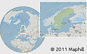 Savanna Style Location Map of Sweden, lighten, semi-desaturated, land only, hill shading