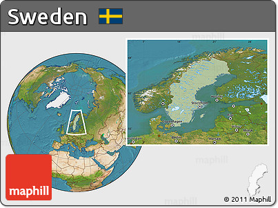 Savanna Style Location Map of Sweden, satellite outside, hill shading