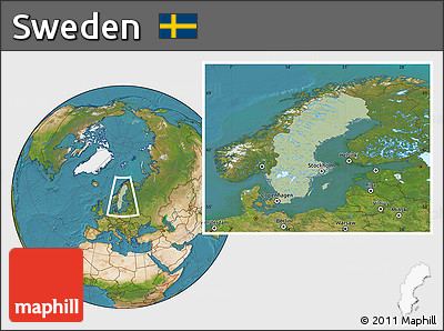 Savanna Style Location Map of Sweden, satellite outside, hill shading