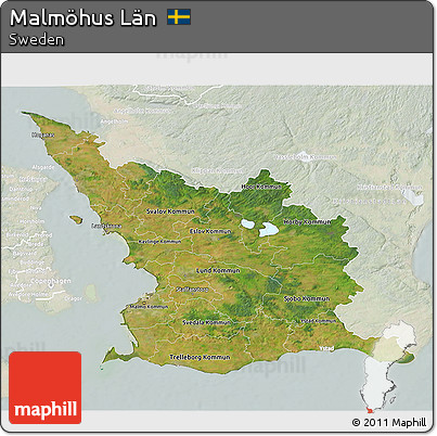 Satellite 3D Map of Malmöhus Län, lighten