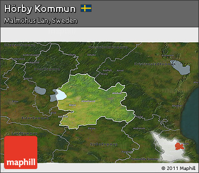 Satellite 3D Map of Hörby Kommun, darken