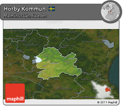 Satellite 3D Map of Hörby Kommun, darken