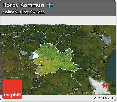 Satellite 3D Map of Hörby Kommun, darken