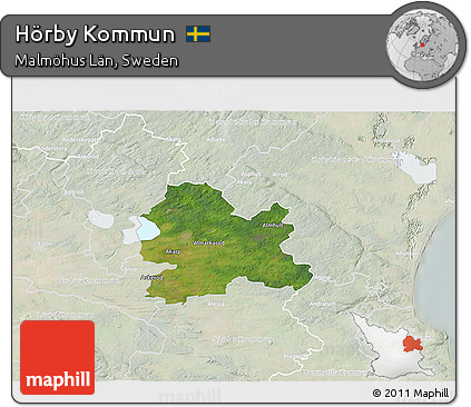 Satellite 3D Map of Hörby Kommun, lighten