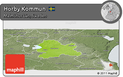 Physical Panoramic Map of Hörby Kommun, semi-desaturated