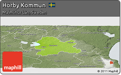 Physical Panoramic Map of Hörby Kommun, semi-desaturated