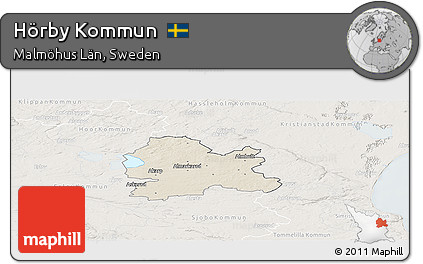 Shaded Relief Panoramic Map of Hörby Kommun, lighten