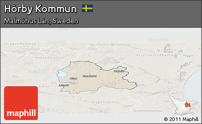 Shaded Relief Panoramic Map of Hörby Kommun, lighten