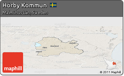 Shaded Relief Panoramic Map of Hörby Kommun, lighten