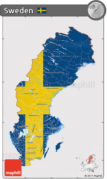 Flag Map of Sweden, flag centered