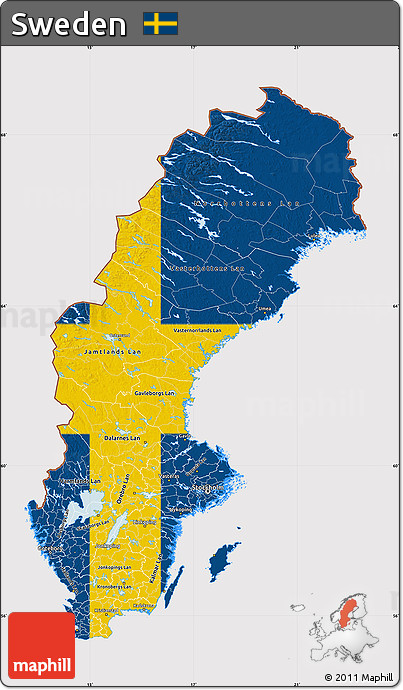 Flag Map of Sweden, flag centered