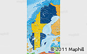 Flag Map of Sweden, political shades outside, flag centered