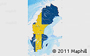 Flag Map of Sweden, single color outside, bathymetry sea, shaded relief sea, flag centered