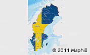 Flag Map of Sweden, single color outside, shaded relief sea, flag centered