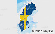 Flag Map of Sweden, single color outside, shaded relief sea
