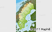 Physical Map of Sweden, darken, land only