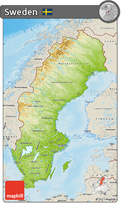 Physical Map of Sweden, shaded relief outside