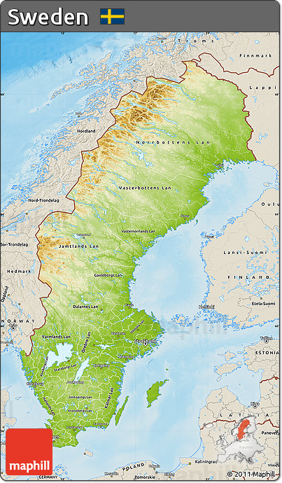 Physical Map of Sweden, shaded relief outside