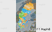 Political Map of Sweden, darken, semi-desaturated
